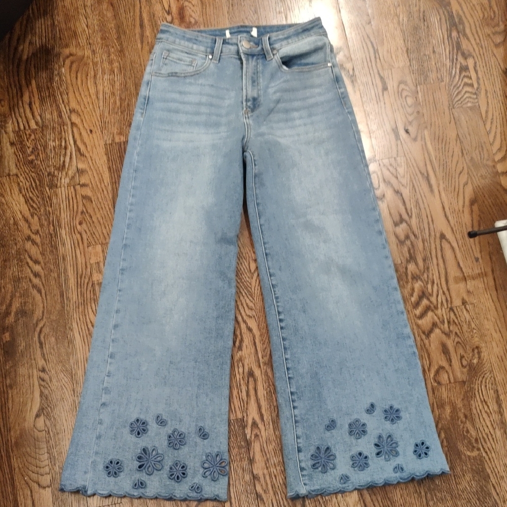 RISEN High Rise Wide Leg Flower Pants